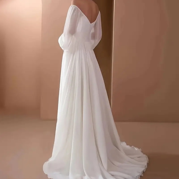 Vintage Flowy Goddess Greco-Roman Greek Goddess Wedding Dress Off Shoulder Dress - Picture 2 of 4